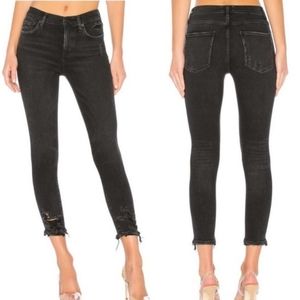 AGOLDE Sophie Mid Rise Distressed Black Skinny Crop Jeans in Temple Size 24